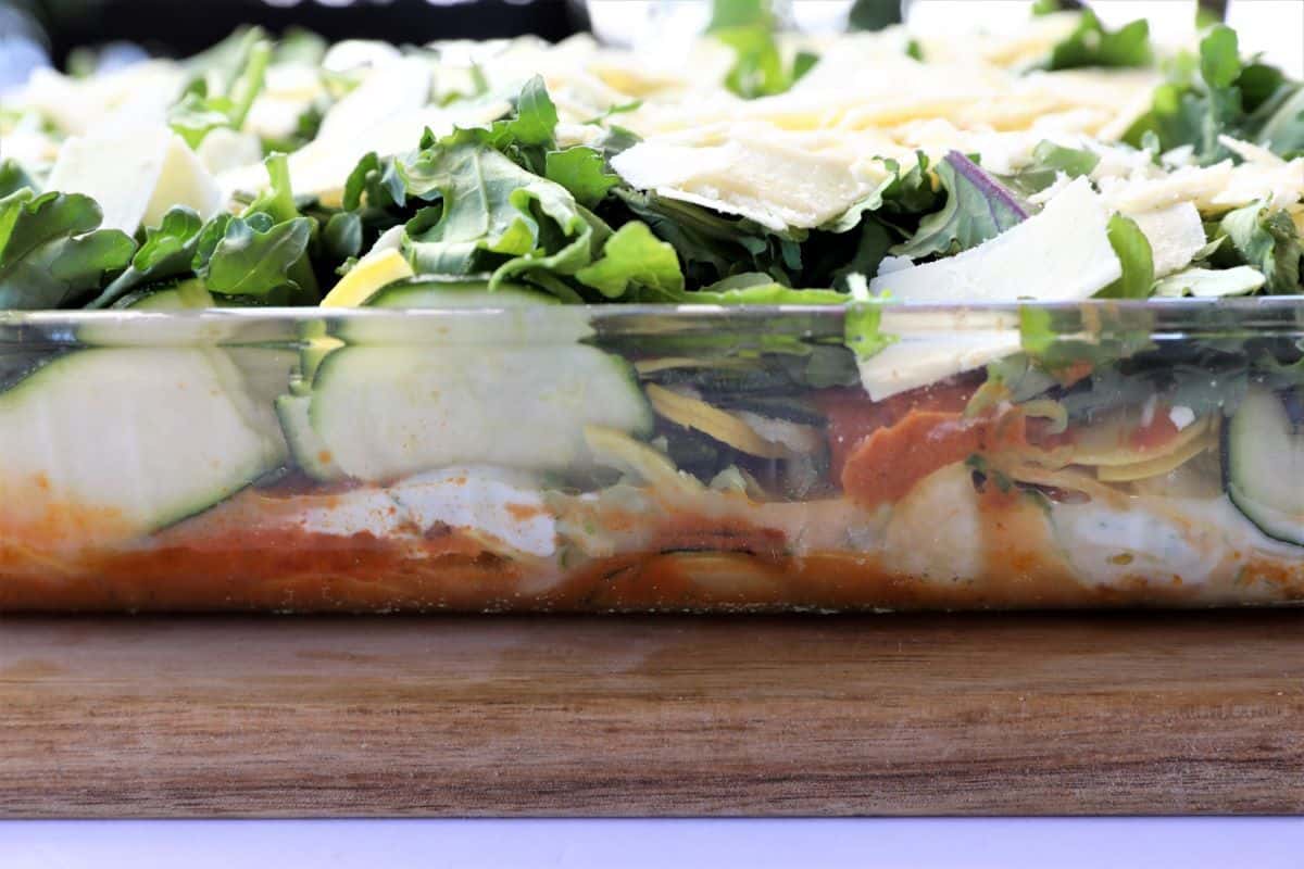 a side view of zucchini kale lasagna
