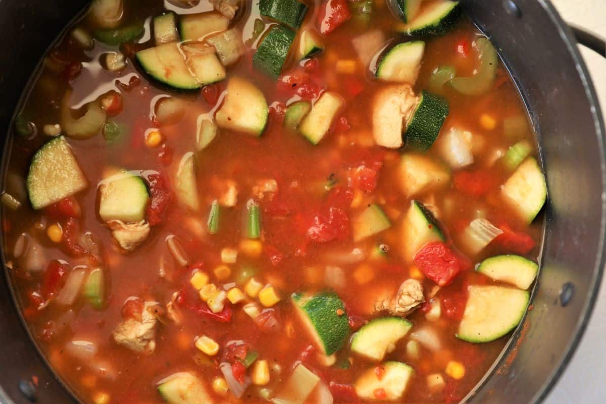 Add tomatoes, broth and spices to pot