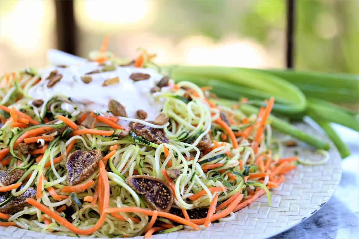 Angel Hair Zucchini Salad With Figs, Garlic Cream and Pistachios.J