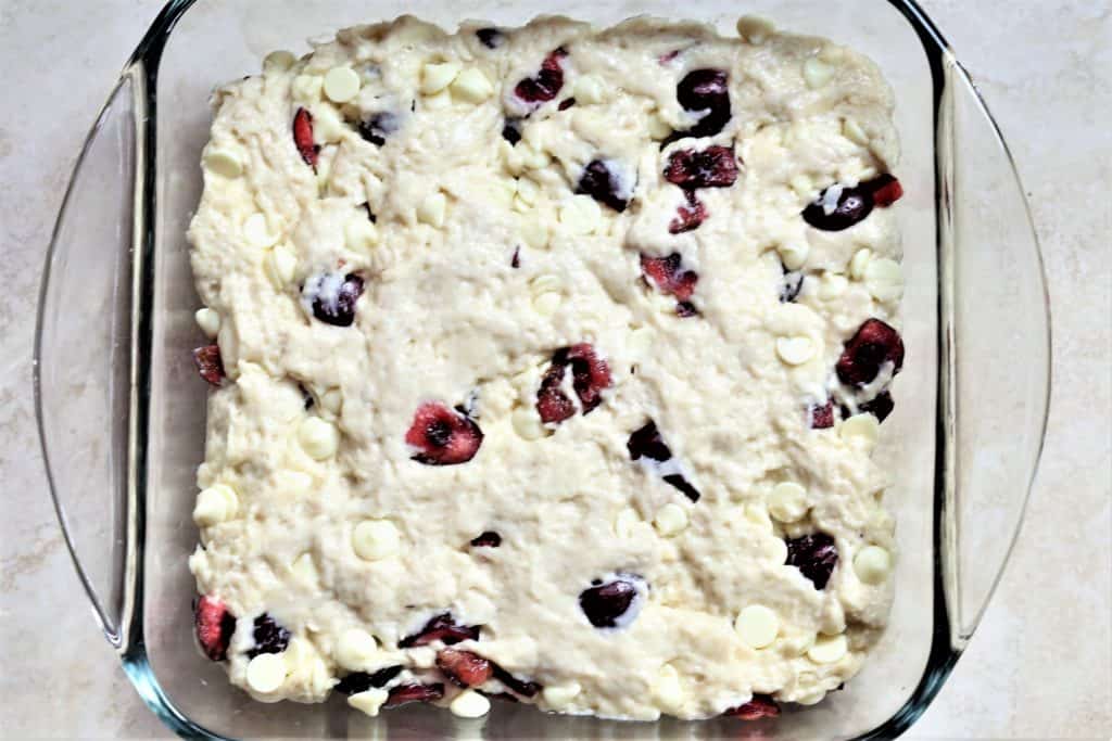 White Chocolate Cherry Cake ready for baking