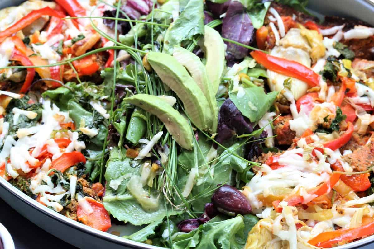 cauiflower crust vegetable pizza salad