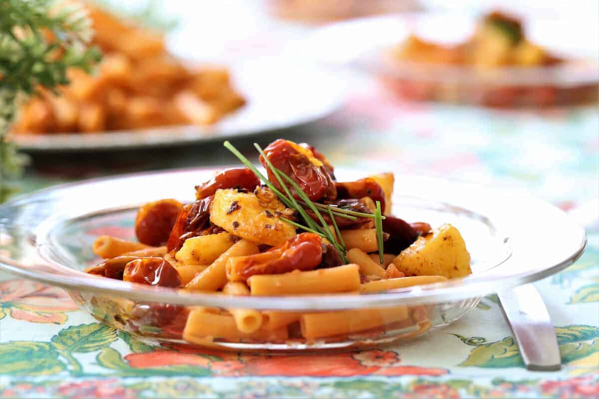 Lentil Pasta With Red Pepper Polenta