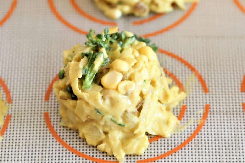 Scoop vegetable fritter batter onto cookie sheet