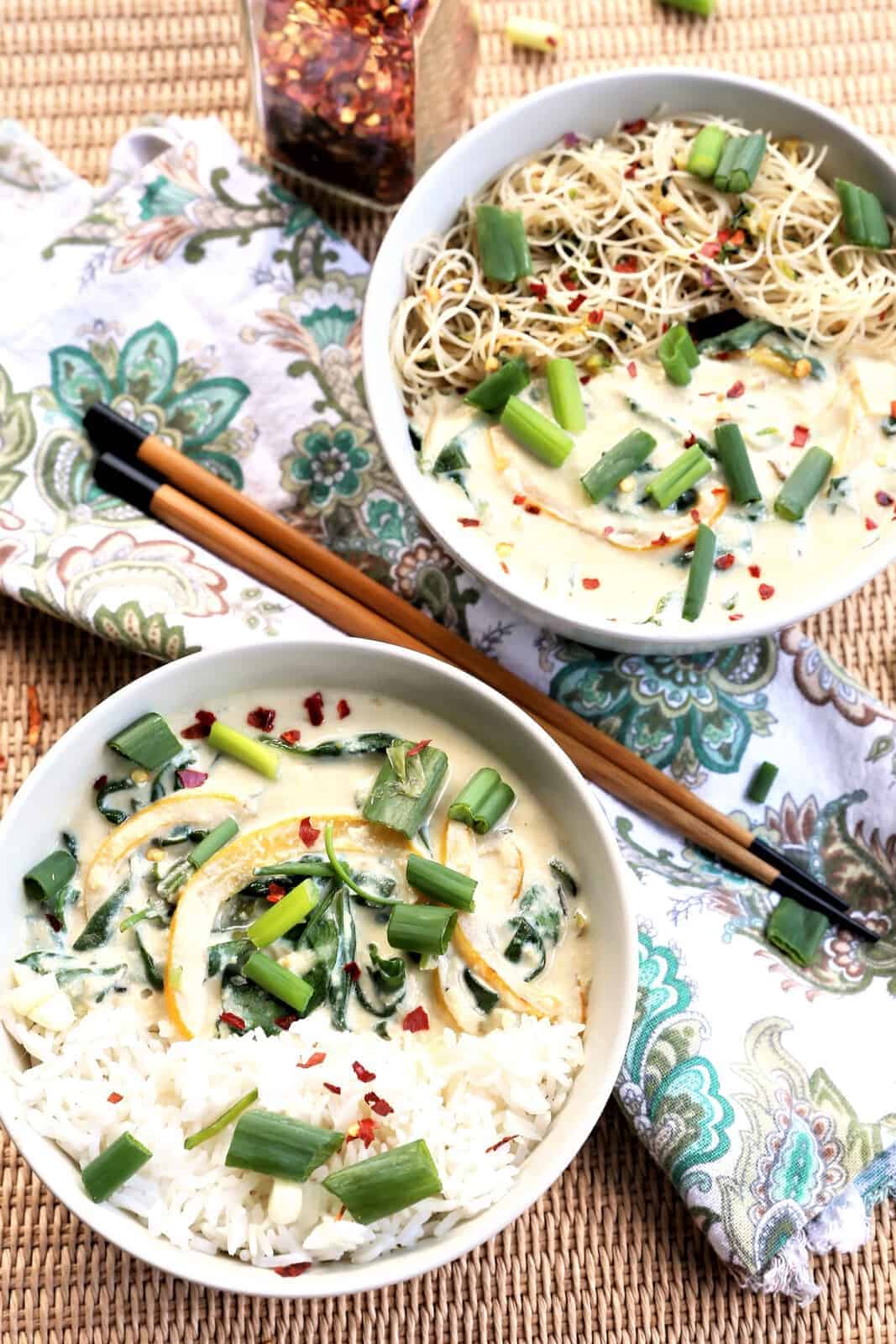 Yummy Spinach Tofu Green Curry. Vegan, gluten free, dairy free.