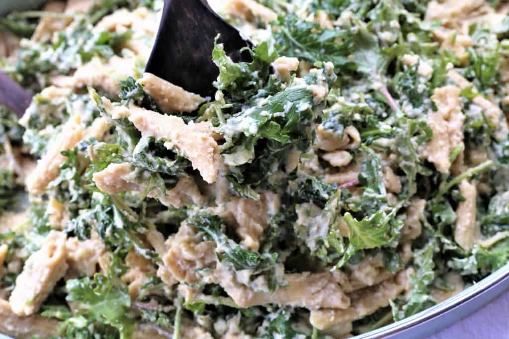 Kale, pasta in bowl