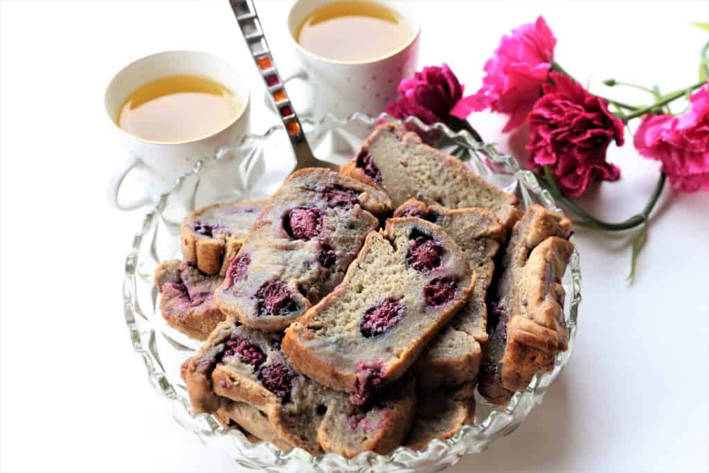 Vegan Banana Blackberry Bread serving