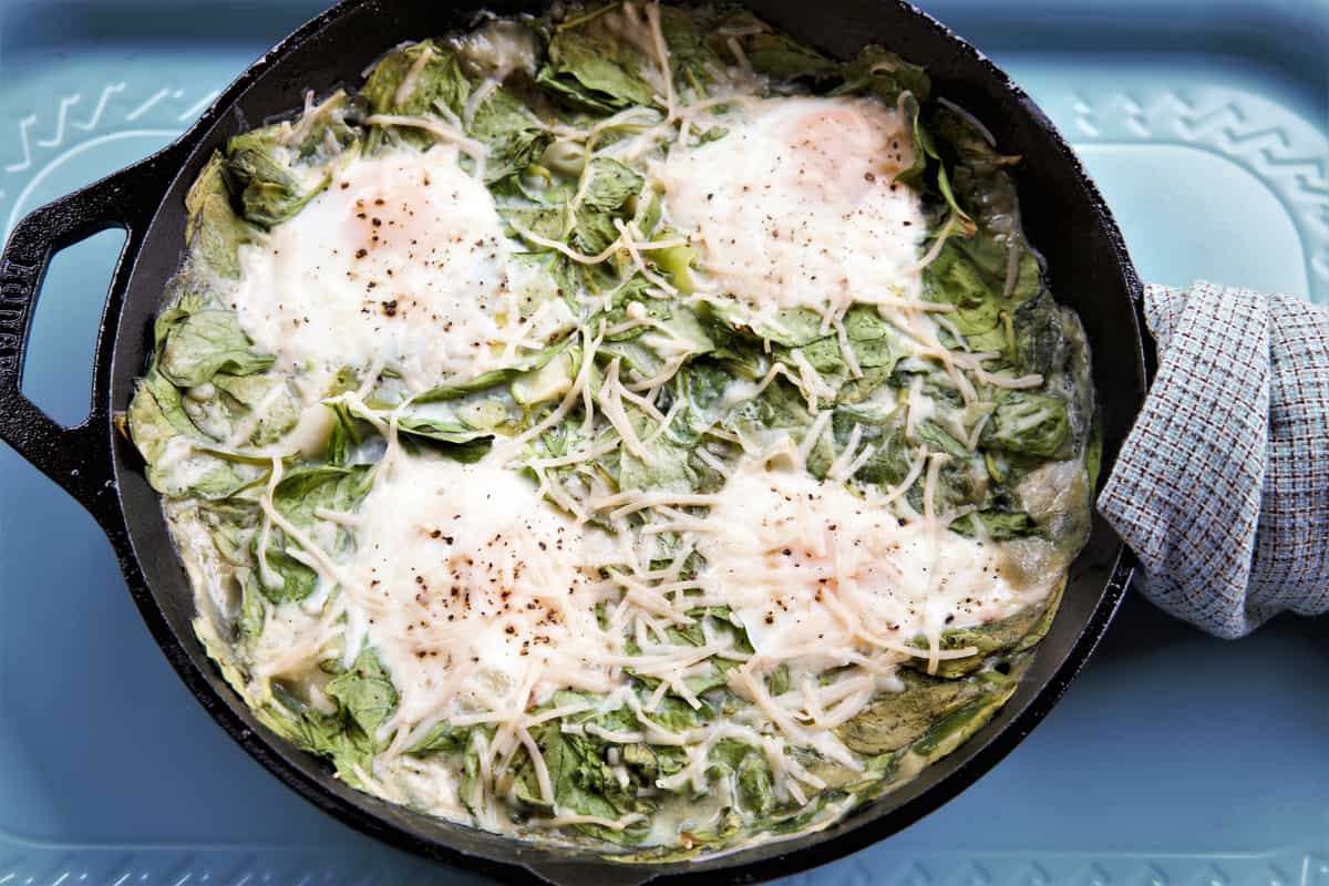 Creamed Spinach Eggs. Vegetarian, gluten free, dairy free