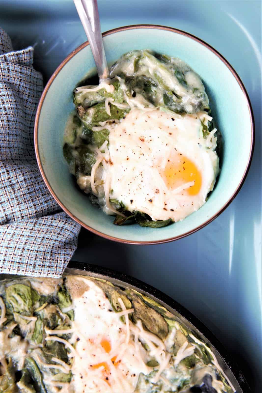 Creamed Spinach Eggs. Vegetarian, gluten free, dairy free