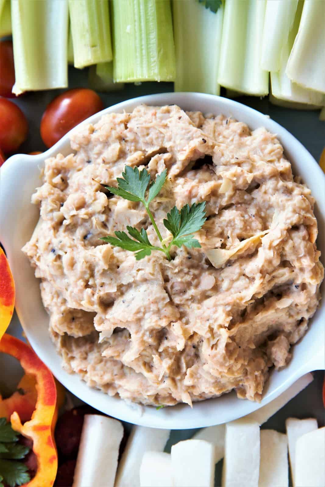 Artichoke Bean Dip is a delicious, nutritious vegan snack.