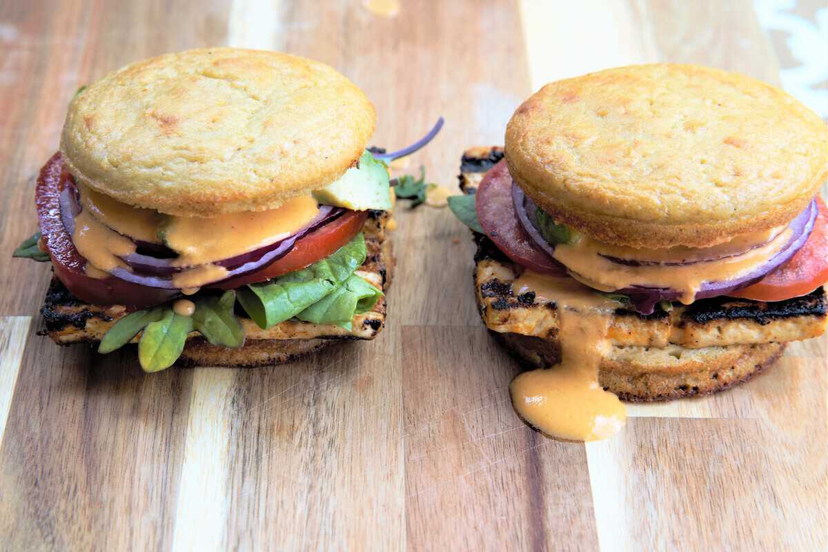 Grilled Chipotle Tofu Sandwich-vegan, gluten free, dairy free.