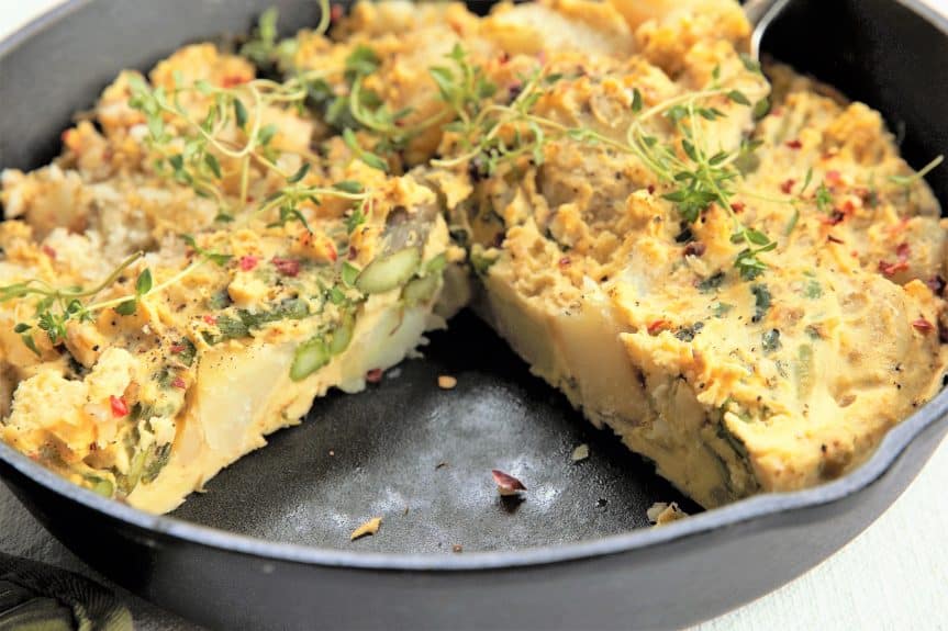 Vegan Asparagus Potato Frittata, delicious egg free vegan dish in 30 min