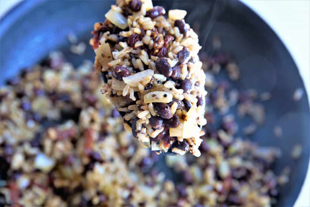 Spoonful of rice and beans mixture