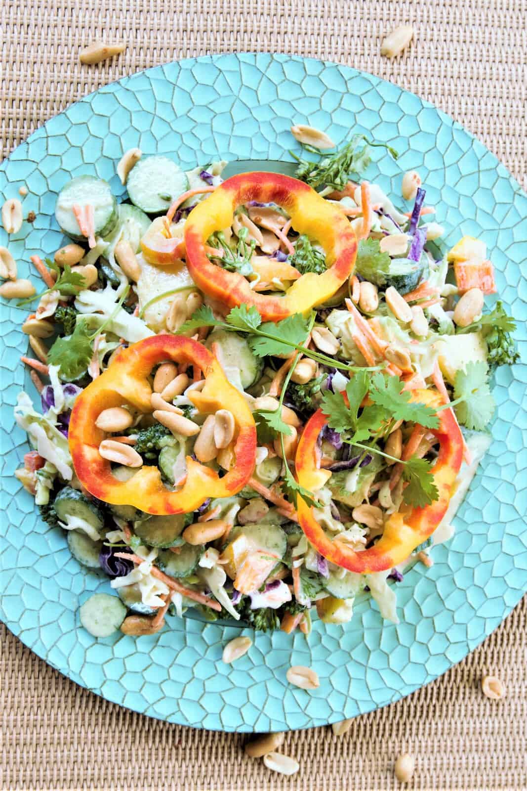 Thai Salad is full of fresh produce and light and tangy flavor.