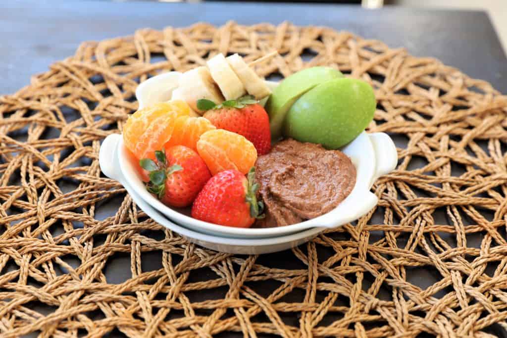 Plate of chocolate hummus and fruit