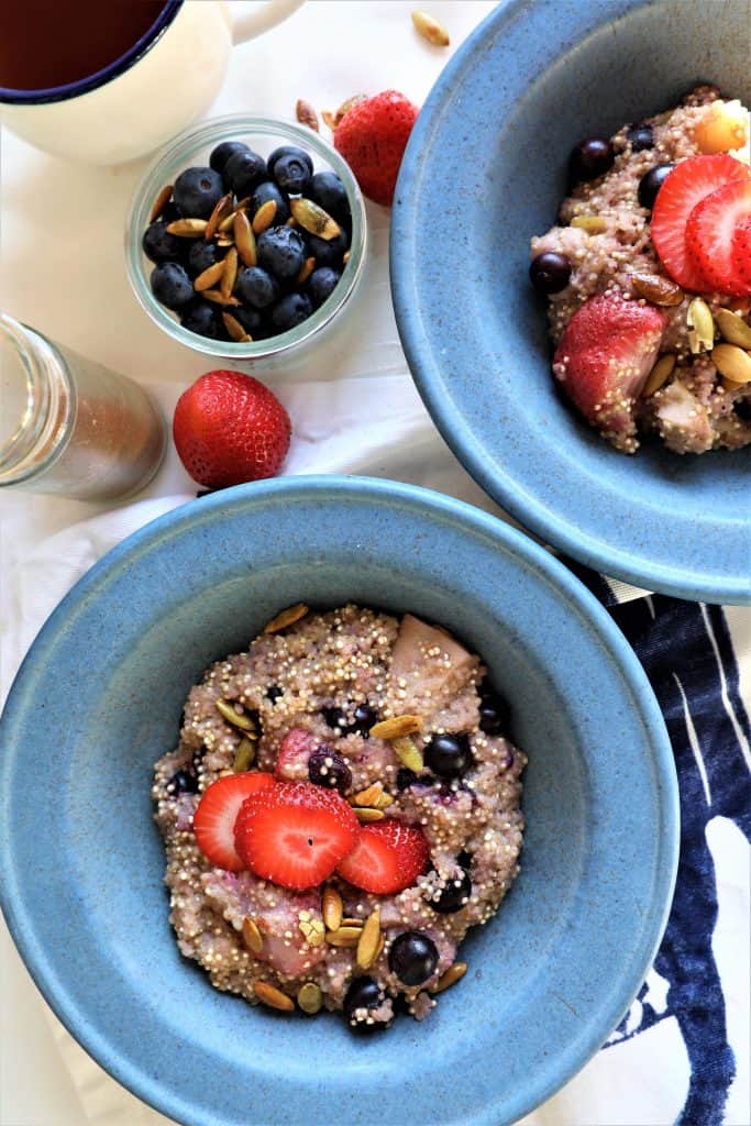 Quinoa Berry Breakfast Bowls, berries and coffee