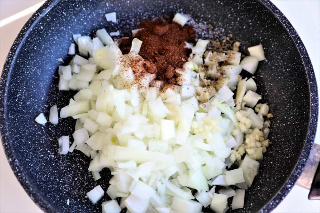 onions and garlic in saute pan