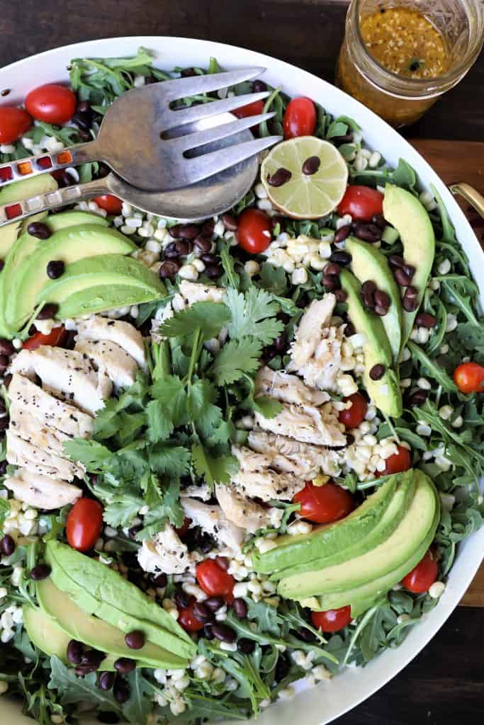 Baja Chicken Salad served in a large white bowl 