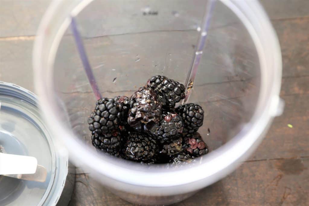 blackberries and maple syrup in a small blender