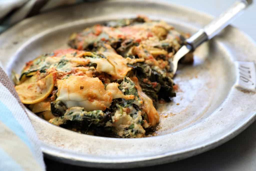 Serving of zucchini kale lasagna