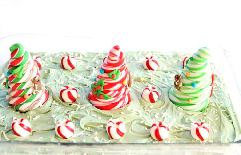 Add peppermint candy and trees in desired pattern