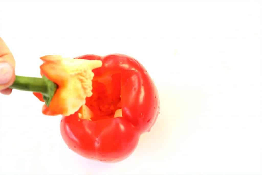 Cut stem from pepper