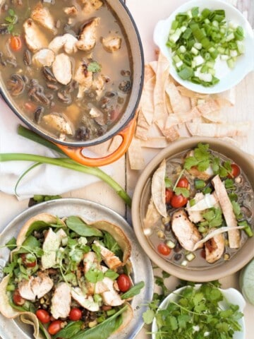 Grilled Chicken Tortilla Soup with salad