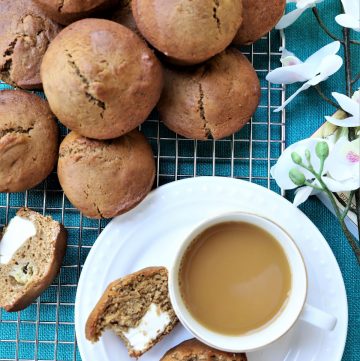 Banana Cream Cheese Muffins with coffee