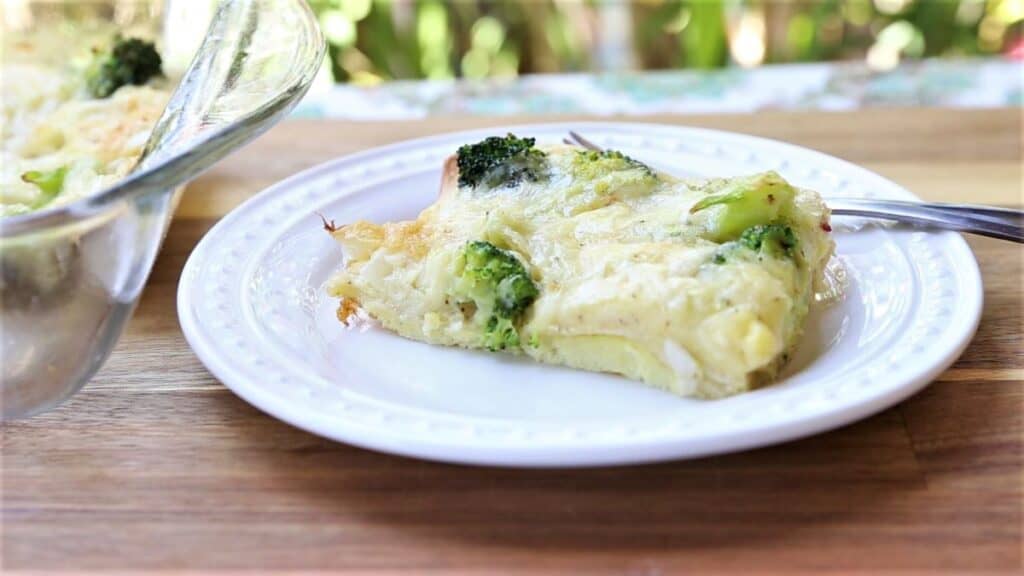 Broccoli Pepper Jack Breakfast Casserole on plate with fork