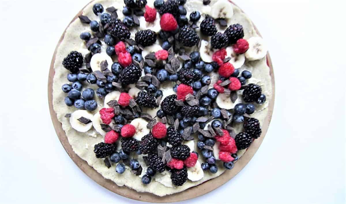 Fruits and chocolate on crust